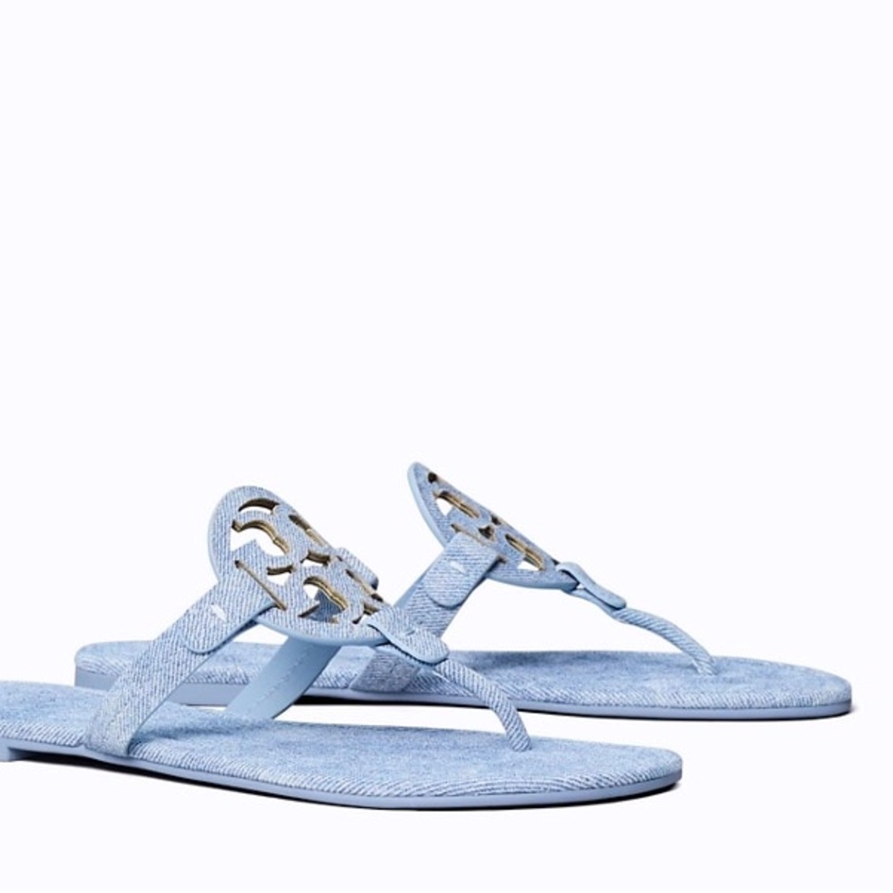 AUTHENTIC Tory Burch Blue Denim Miller Sandals 🩵 - Picture 2 of 6